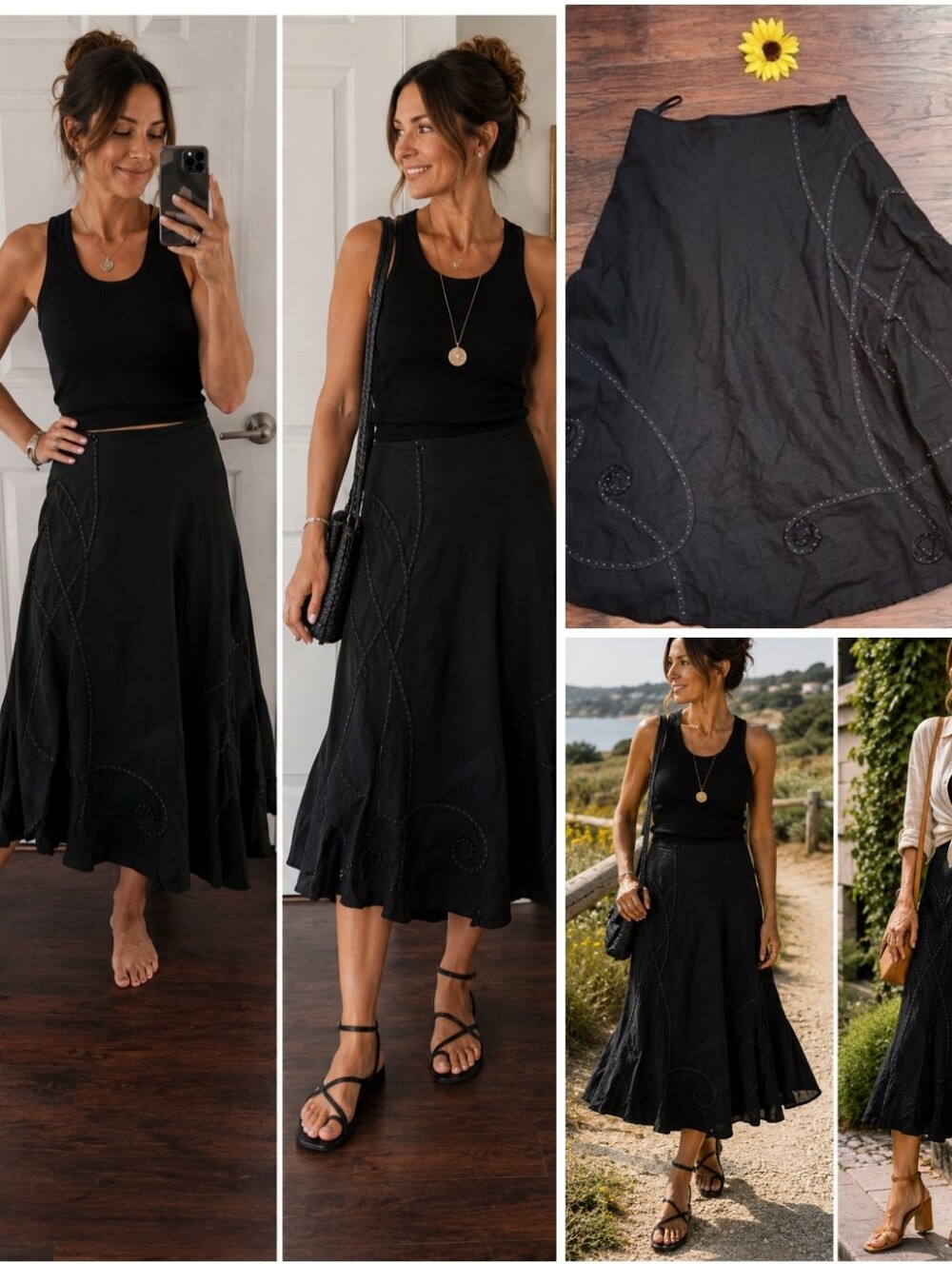 AUTOGRAPH LINEN BLACK EMBROIDERED SKIRT